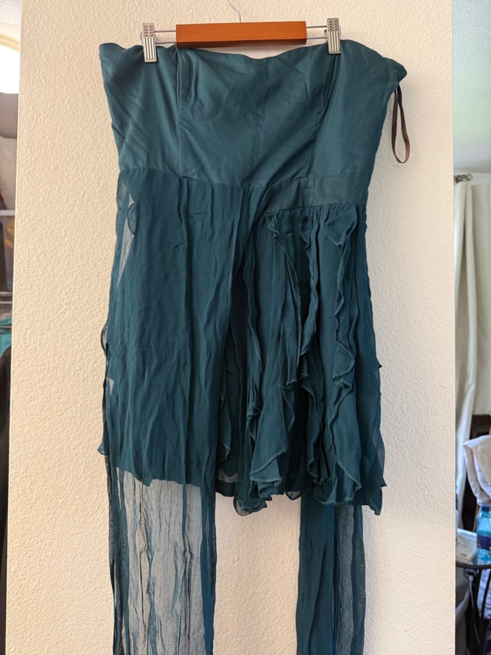 French Connection Teal Strapless Ruffle Chiffon Wedding Dress